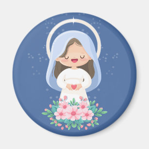 Kawaii Maagd Maria met Hart en Bloemen – Marinebla Magneet