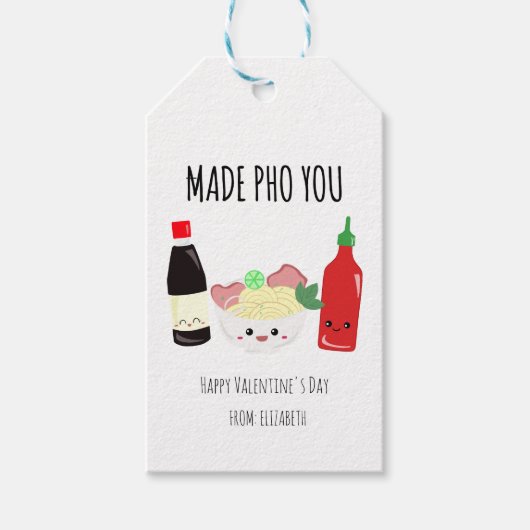 Kawaii Made Pho Each Other Valentine's Day Noodles Cadeaulabel (Voorkant)