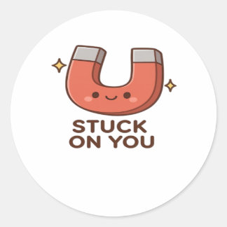 Kawaii Magnet Stuck On You Cute Playful Style  Ronde Sticker