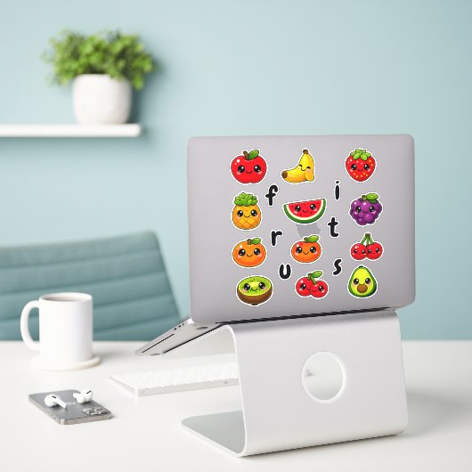 Kawaii Malse Fruit Educatieve Beloningsstickers vo Sticker (Laptop op bureau)