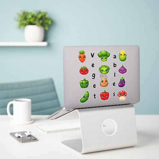 Kawaii Malse Groente Educatief Kinderbeloning Sticker (Laptop op bureau)
