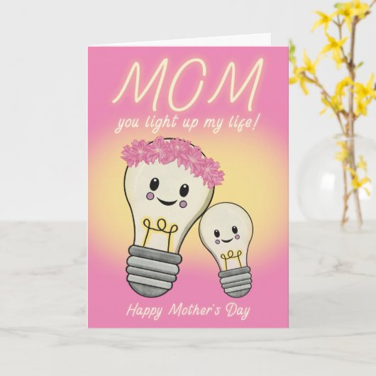 Kawaii Mam Lightbulb Moederdag Kaart (Gele Bloem)