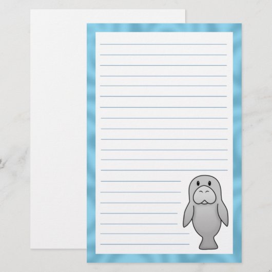 Kawaii Manatee Stationery Briefpapier (Voorkant / Achterkant)