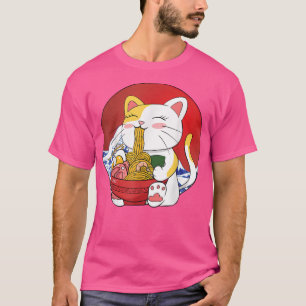 Kawaii Maneki Neko Ramen klaapt Japanse Manga Anim T-shirt