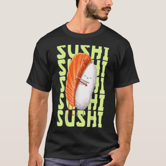 Kawaii Manga Sushi Cute Chibi Anime Nigiri Hugging T-shirt (Voorkant)
