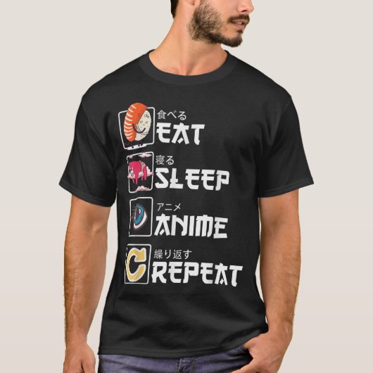Kawaii Manga Sushi - Eat Sleep Anime Repeat - Cute T-shirt (Voorkant)