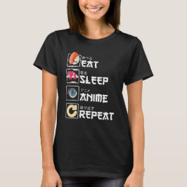 Kawaii Manga Sushi - Eat Sleep Anime Repeat - Cute T-shirt