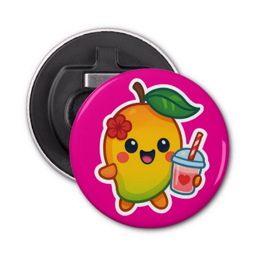 Kawaii Mango – Liefje Fruit met Hart Smoothi Button Flesopener (Voorkant)