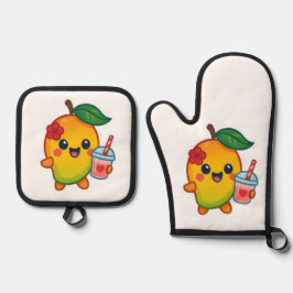 Kawaii Mango – Liefje Fruit met Hart Smoothi Ovenwant & Pannenlap Set