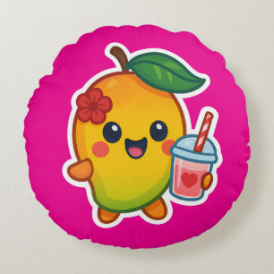 Kawaii Mango – Liefje Fruit met Hart Smoothi Rond Kussen