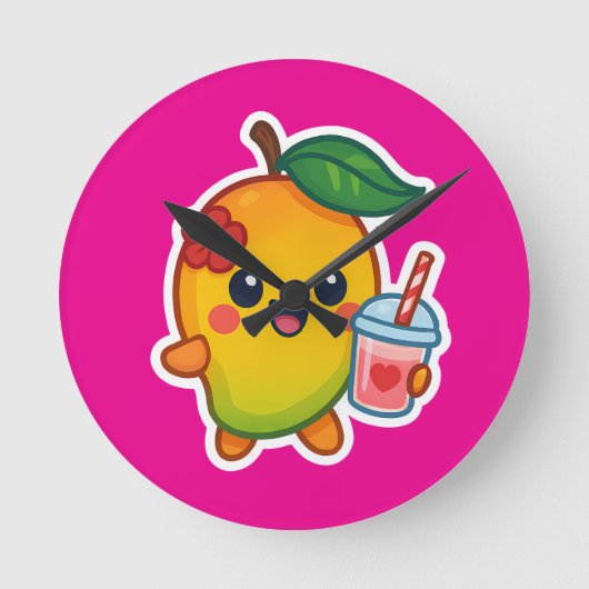 Kawaii Mango – Liefje Fruit met Hart Smoothi Ronde Klok (Voorkant)