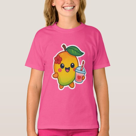 Kawaii Mango – Liefje Fruit met Hart Smoothi T-shirt (Voorkant)