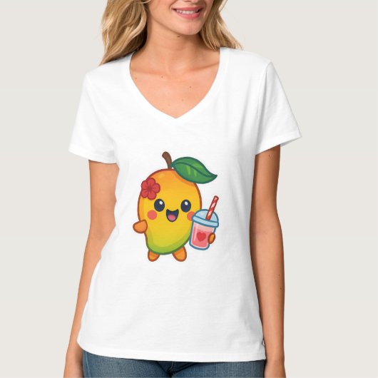 Kawaii Mango – Liefje Fruit met Hart Smoothi T-shirt (Voorkant)