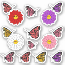 Kawaii-margrietbloem met vlindervinylsticker sticker