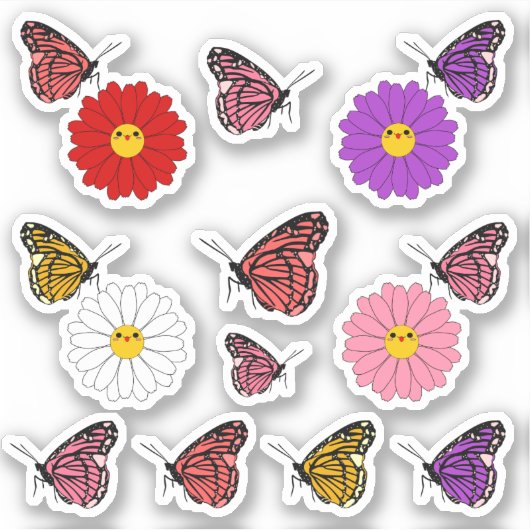Kawaii-margrietbloem met vlindervinylsticker sticker (Voorkant)