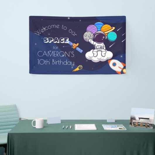 Kawaii marine blauwe ruimte astronaut thema feest spandoek (Beurs)