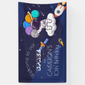 Kawaii marine blauwe ruimte astronaut thema feest spandoek (Verticaal)