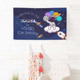 Kawaii marineblauwe ruimte astronaut themafeest spandoek
