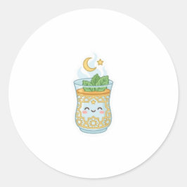 Kawaii Marokkaanse Munt Theeglas. Ronde Sticker