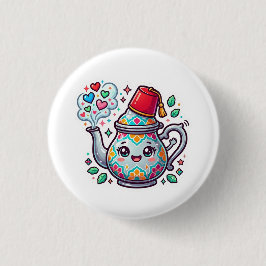 Kawaii Marokkaanse Munt Theepot Sticker Ronde Button 3,2 Cm