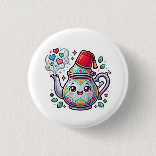 Kawaii Marokkaanse Munt Theepot Sticker Ronde Button 3,2 Cm (Voorkant)