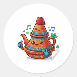 Kawaii Marokkaanse Theepot - Cute Berred Stok Ronde Sticker