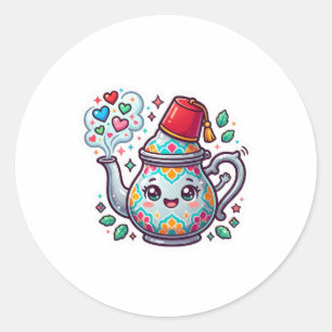 Kawaii Marokkaanse Theepot Kaart Ronde Sticker