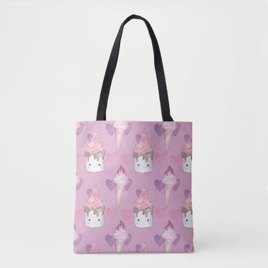 Kawaii Marshmallow & Ice Cream Patroon Tote Bag (Voorkant)