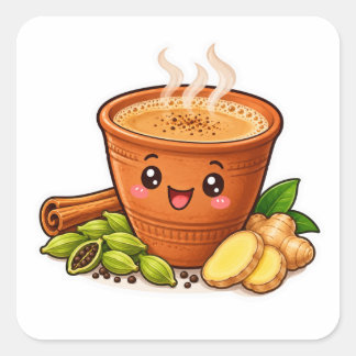 Kawaii Masala Chai Sticker, Schattige Kulhad Thee Vierkante Sticker