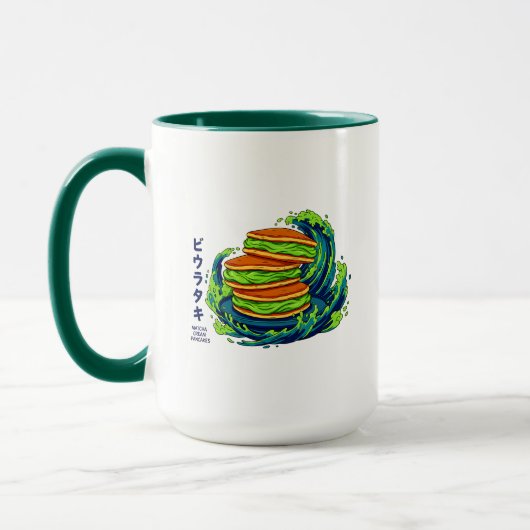 Kawaii Matcha Cream Pancakes Ocean Wave Art Mok (Links)