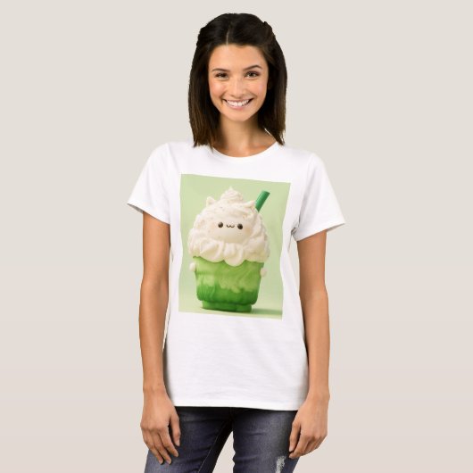 Kawaii Matcha Drink Happy T-shirt (Voorkant volledig)