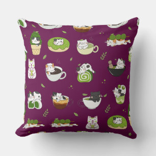 Kawaii Matcha Kat Naadloos Patroon Kussen