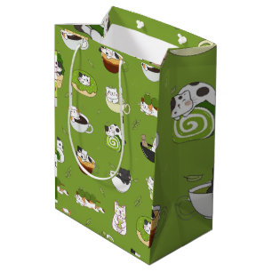 Kawaii Matcha Kat Naadloos Patroon Medium Cadeauzakje