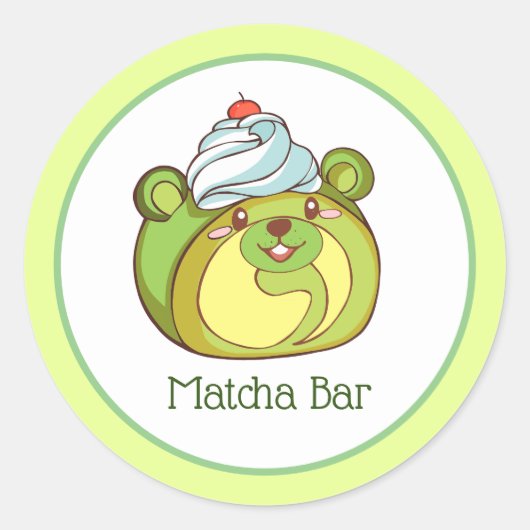 Kawaii Matcha Swiss Roll Beer Cake Ronde Sticker (Voorkant)