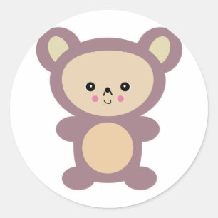 kawaii mauve teddy - beer ronde sticker