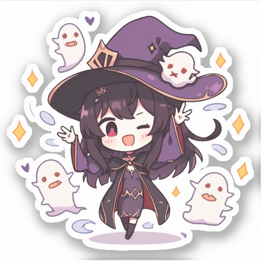Kawaii Meisje en Geesten Sticker (Voorkant)