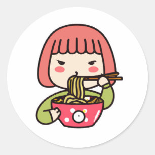 Kawaii Meisje eten Ramen met Chopsticks Ronde Sticker