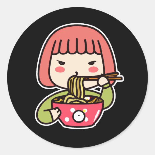 Kawaii Meisje eten Ramen met Chopsticks Ronde Sticker (Voorkant)