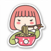 Kawaii Meisje eten Ramen met Chopsticks Sticker (Voorkant)