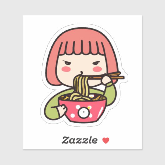 Kawaii Meisje eten Ramen met Chopsticks Sticker (Vel)