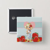 Kawaii meisje met aardbeien erg schattig vierkante button 5,1 cm (Voorkant /achterkant)