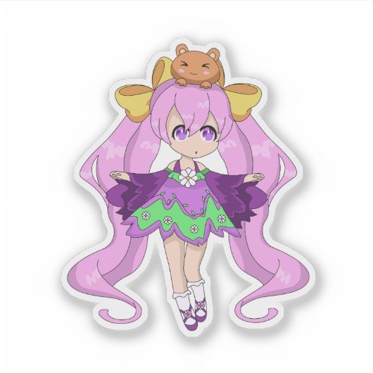 Kawaii meisje met Beer vriend Sticker (Voorkant)