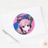 Kawaii Meisje met Hoofdtelefoon op Ronde Sticker (Envelop)