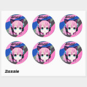 Kawaii Meisje met Hoofdtelefoon op Ronde Sticker (Vel)