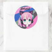 Kawaii Meisje met Hoofdtelefoon op Ronde Sticker (Tas)