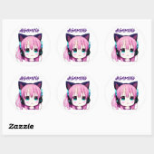 Kawaii Meisje met Hoofdtelefoon op Ronde Sticker (Vel)