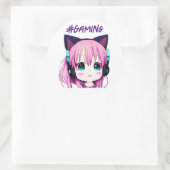 Kawaii Meisje met Hoofdtelefoon op Ronde Sticker (Tas)
