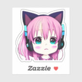 Kawaii Meisje met Hoofdtelefoon op Sticker (Vel)