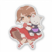 Kawaii meisje met Kat pluche Sticker (Voorkant)