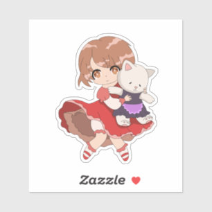 Kawaii meisje met Kat pluche Sticker